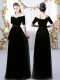 Exquisite Black Short Sleeves Chiffon Lace Up Bridesmaid Gown for Prom and Party and Wedding Party