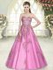 Affordable Rose Pink A-line Tulle Sweetheart Sleeveless Appliques Floor Length Lace Up Evening Dress