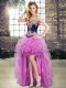 Lilac Organza Lace Up Prom Evening Gown Sleeveless High Low Appliques and Embroidery