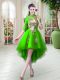 Trendy High-neck Half Sleeves Prom Dress High Low Appliques Green Tulle