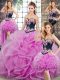 Lilac Quinceanera Gowns Sweep Train Sleeveless Embroidery and Ruffles