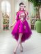 Hot Sale High Low Zipper Fuchsia for Prom and Party with Appliques