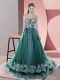 Colorful Sweetheart Sleeveless Prom Dress Sweep Train Beading Dark Green Tulle