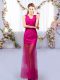 Fashionable Fuchsia V-neck Lace Up Lace Bridesmaid Dress Sleeveless