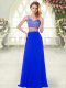 High End Royal Blue Two Pieces Chiffon Straps Sleeveless Beading Floor Length Zipper Going Out Dresses