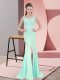 Popular Apple Green Prom Evening Gown V-neck Sleeveless Sweep Train Zipper