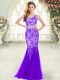 Shining Floor Length Purple Prom Dresses One Shoulder Sleeveless Zipper