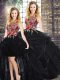 Graceful Black Zipper Quince Ball Gowns Sleeveless Floor Length Embroidery and Ruffles