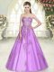 Fine Lilac Tulle Lace Up Prom Dresses Sleeveless Floor Length Appliques