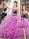 Sweetheart Sleeveless Vestidos de Quinceanera Sweep Train Beading and Embroidery and Ruffles Lilac Tulle