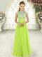 Top Selling Yellow Green Tulle Side Zipper Scoop Sleeveless Floor Length Prom Evening Gown Beading