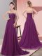 Discount Beading and Lace Prom Evening Gown Purple Zipper Sleeveless Sweep Train