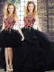 Deluxe Black Lace Up Ball Gown Prom Dress Beading and Embroidery Sleeveless Floor Length