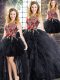 Black Ball Gowns Scoop Sleeveless Embroidery and Ruffles Floor Length Zipper Sweet 16 Quinceanera Dress