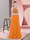 Affordable Straps Sleeveless Dress for Prom Sweep Train Beading Orange Chiffon