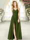 Olive Green Chiffon Zipper Halter Top Sleeveless Floor Length Prom Dresses Ruching