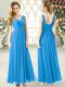 Super Ankle Length Empire Sleeveless Blue Dress for Prom Zipper