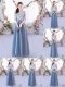 Blue Half Sleeves Lace Floor Length Quinceanera Court of Honor Dress