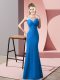 Amazing Blue Sleeveless Satin Zipper Evening Dress for Prom and Party and Military Ball