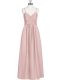 Baby Pink Sleeveless Ruching Floor Length Prom Evening Gown
