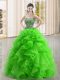 Green Ball Gowns Beading and Ruffles Quinceanera Gowns Lace Up Organza Sleeveless Floor Length