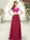 Wine Red Two Pieces Chiffon Straps Sleeveless Beading and Lace Floor Length Zipper Prom Dresses