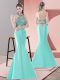 Trendy Blue and Apple Green Two Pieces Satin Halter Top Sleeveless Beading Backless Evening Dress Sweep Train