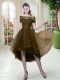 Brown Short Sleeves Tulle Lace Up for Prom and Party