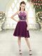 Purple Zipper Prom Party Dress Beading Sleeveless Knee Length