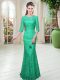 Fashionable Turquoise Zipper Scoop Lace Dress for Prom Half Sleeves