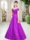 Dramatic Purple A-line Beading Lace Up Lace Sleeveless Floor Length