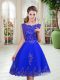 Most Popular Beading and Appliques Evening Dress Royal Blue Lace Up Sleeveless Knee Length