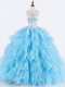Clearance Baby Blue Sleeveless Floor Length Beading and Ruffles Lace Up Quinceanera Gowns