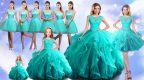 Aqua Blue Ball Gowns Scoop Cap Sleeves Beading Lace Up Ball Gown Prom Dress