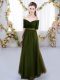Exceptional Off The Shoulder Short Sleeves Lace Up Bridesmaid Dresses Olive Green Tulle