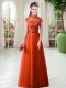 Extravagant A-line Homecoming Dress Orange Red High-neck Tulle Cap Sleeves Floor Length Lace Up