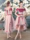 Beauteous Pink A-line Appliques Dress for Prom Lace Up Tulle Short Sleeves High Low