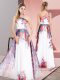White Chiffon Zipper Dress for Prom Sleeveless Floor Length Pattern