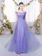 Tulle Off The Shoulder Sleeveless Lace Up Lace Quinceanera Dama Dress in Lavender