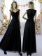 Pretty Lace Quinceanera Dama Dress Black Zipper Cap Sleeves Floor Length