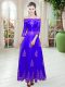 Purple Off The Shoulder Lace Up Lace Dress for Prom 3 4 Length Sleeve