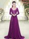 Perfect Purple Prom Dress Prom and Party with Beading Sweetheart Long Sleeves Brush Train Zipper