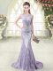 Scoop Sleeveless Brush Train Zipper Prom Gown Lavender Sequined