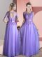 Exceptional Scoop Short Sleeves Backless Prom Evening Gown Lavender Tulle