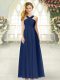 Glamorous Navy Blue Sleeveless Floor Length Ruching Zipper Prom Party Dress