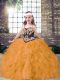 Trendy Gold Sleeveless Tulle Lace Up Pageant Dresses for Party and Wedding Party