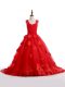 Red Sleeveless Appliques Lace Up Pageant Dress for Womens