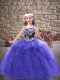 Elegant Purple Tulle Lace Up Little Girls Pageant Dress Sleeveless Floor Length Embroidery and Ruffles