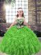 Sleeveless Embroidery and Ruffles Floor Length Pageant Gowns For Girls