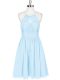 Best Selling Light Blue A-line Chiffon Halter Top Sleeveless Lace Mini Length Backless Prom Evening Gown